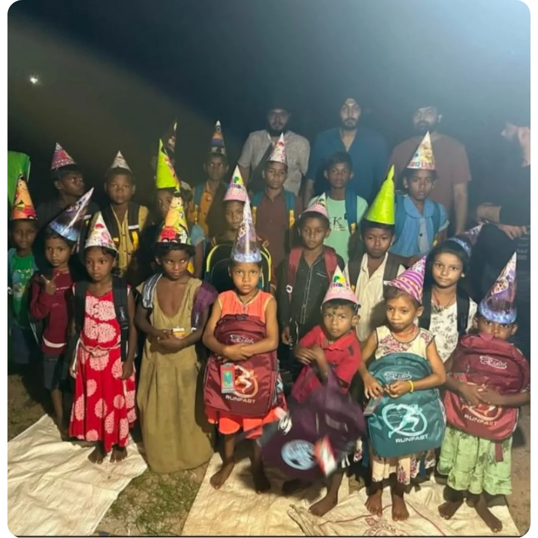 Students receiving educational supplies